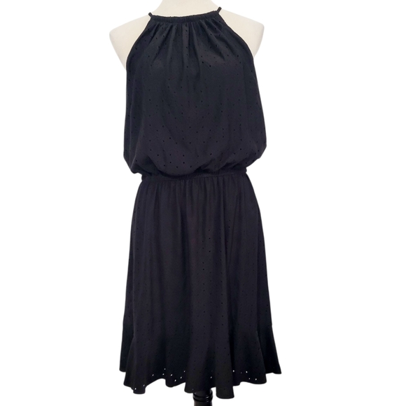 London Times Dresses & Skirts - London Times Women's Black Eyelet Halter Dress Size 10 Lined Keyhole Back